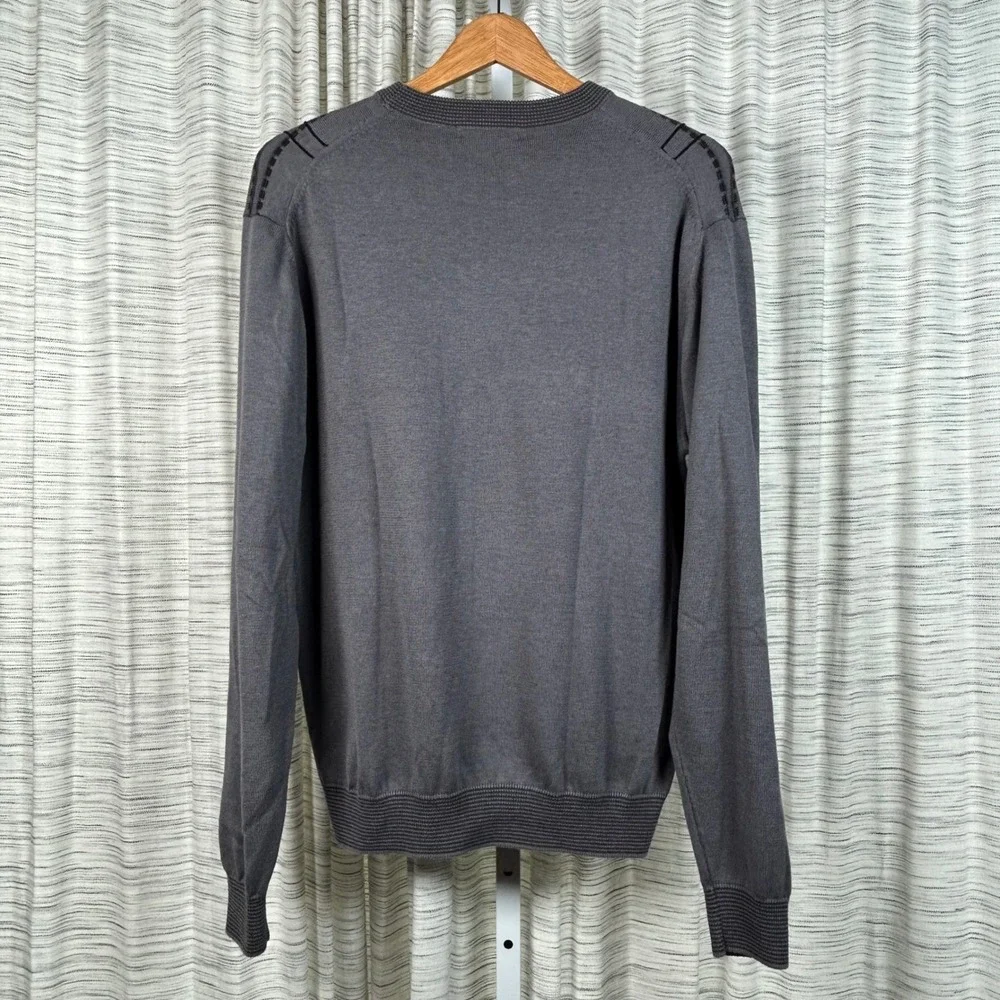 Tulliano Mens Gray Plaid Knit Long Sleeve Sweater Cotton Blend Size‎ M EUC